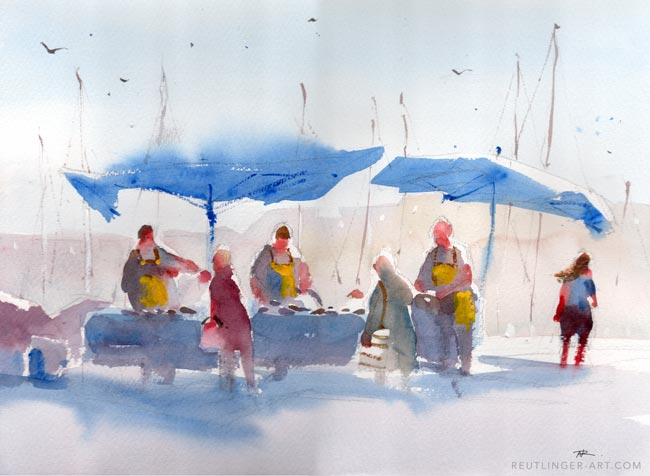 aquarelle des pêcheurs d'Antibes