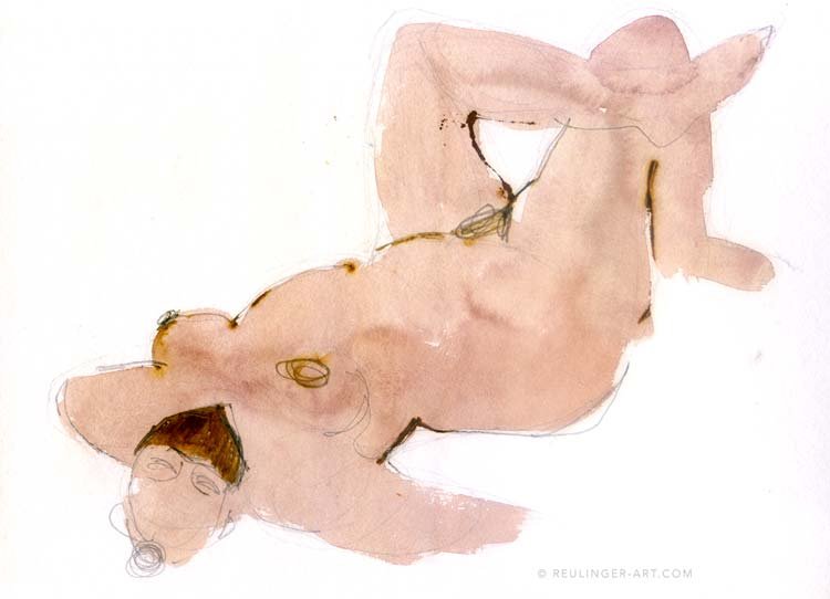 aquarelle de femme nu avec masque contre le coronavirus