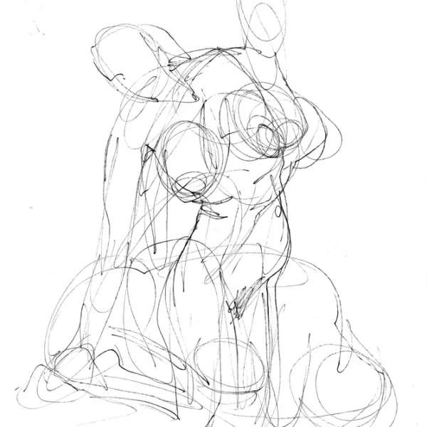 nu artistique au feutre noir femme agenouillée mouvement