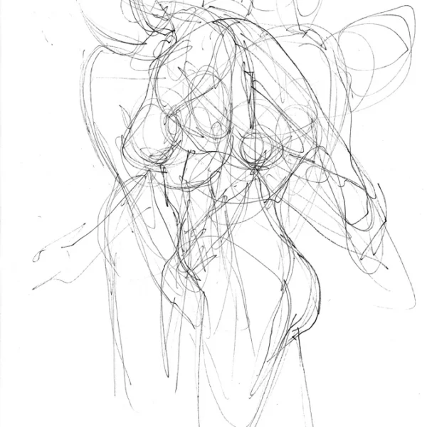 nu artistique au feutre noir femme debout mouvement